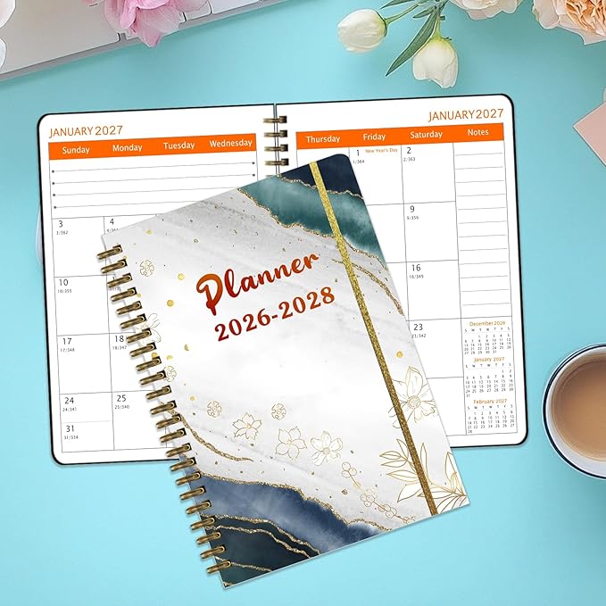 2026-2028 Monthly Planner/Calendar - 3 Year Monthly Planner 2026-2028, January 2026 - December 2028, Academic Weekly Organizer with Twin-Wire Binding for Students and Teachers(Golden Flower)
