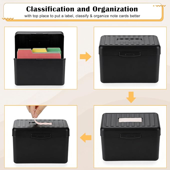 BTSKY 1 Pack 4 x 6 inch Index Card Box-Index Card Holder Notecard Box Recipe Card Box Plastic Storage Organizer for Filling Index Cards,Note cards, Flashcards, Recipes and etc,Black