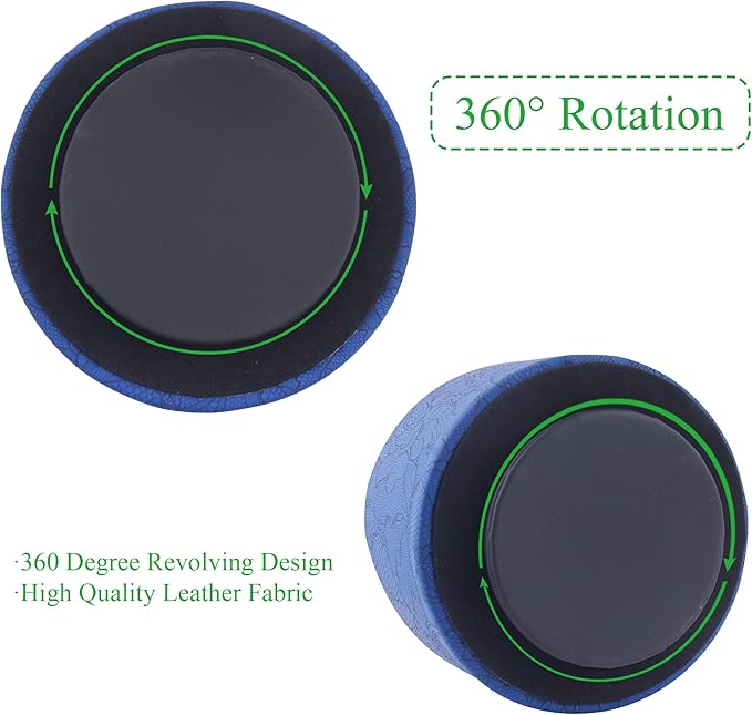 Round Leather Art Supply Organizer,Remote Control Holder,360 Degree Spinning,Multi-Functional Pencil Holder,4 Compartments Desktop Stationary Organizer(1-Lace Flower Blue)
