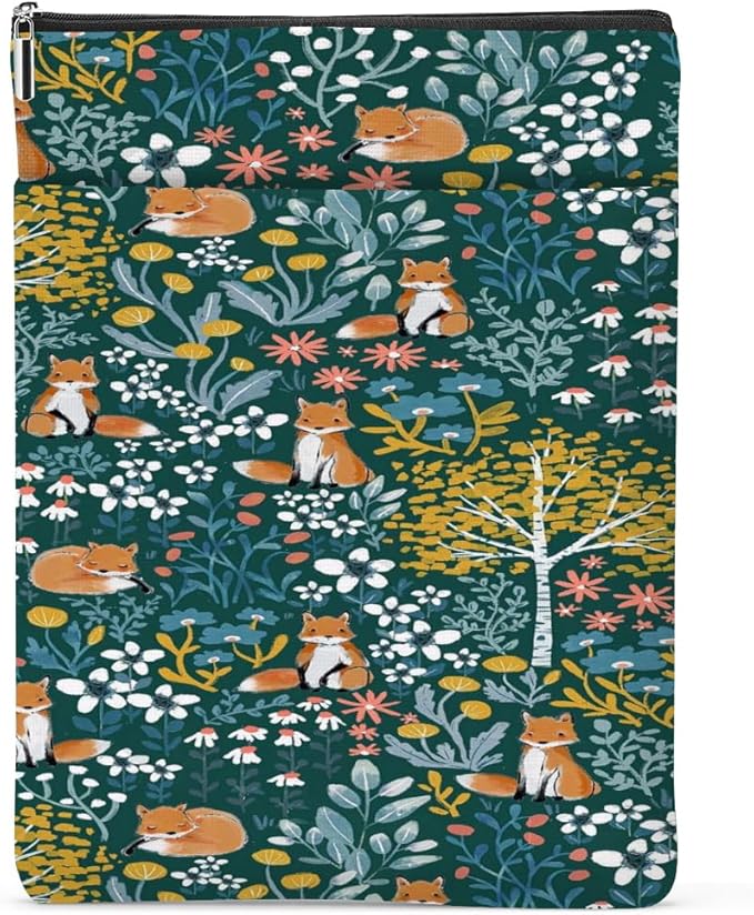 Book Sleeve Books Cover Waterproof Books Protector with Zipper Bookish Gifts Bookworm Gifts Women Student Sisters Daughter Teacher Book Lovers Gifts, Forest Fox Stuff Fox Gifts for Foxes Lover