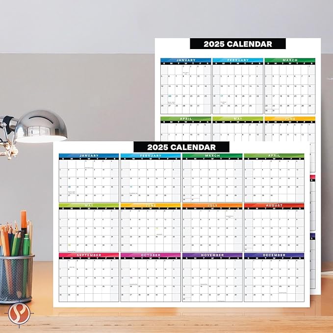 2025 Full Desk Calendar - 11 x 17” Large Size 12 Month Planner - 2 Sided Vertical and Horizontal Reversible - Printed on Thick & Durable 80lb Cardstock (216 gsm) - 2 Per Pack
