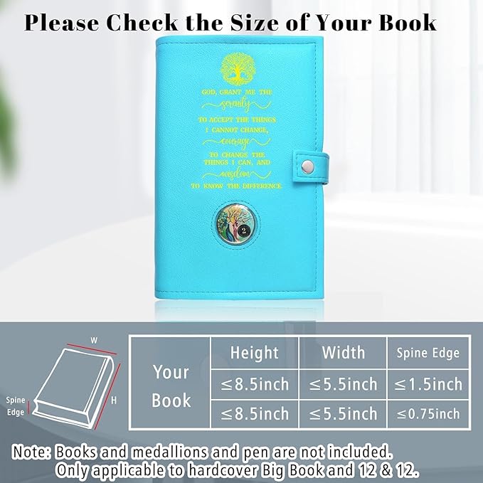 LParkin AA Big Book Cover for Big Book (Hardcover) & 12&12 - Durable PU Leather with Serenity Prayer Design, AA Book Cover with Coin Holder & Sobriety Bookmarks (Green God Grant Me)
