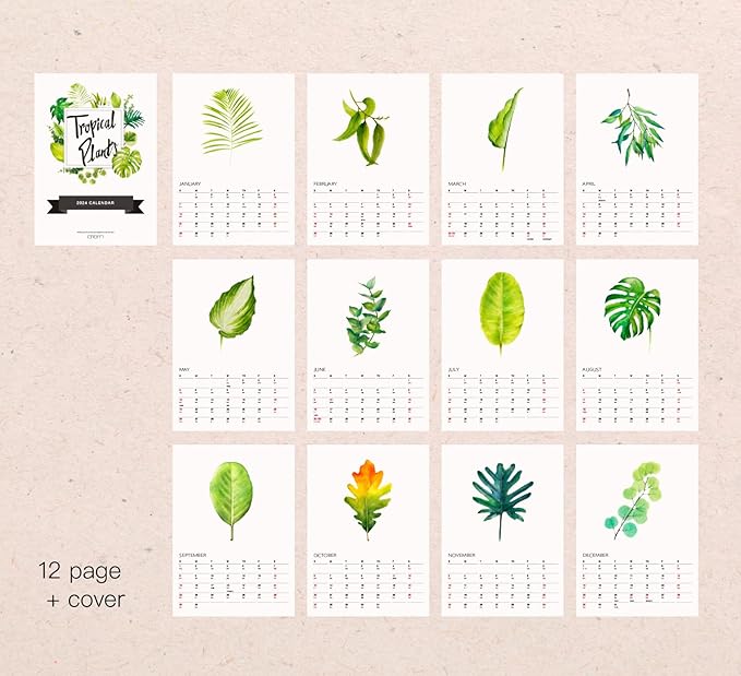 Tropical Plant - 2025 Botanical Watercolor Art Wall Calendar, Foliage Painting Planner, Christmas Gift for Plant Lover, A4 21 x 29.7 cm (1)