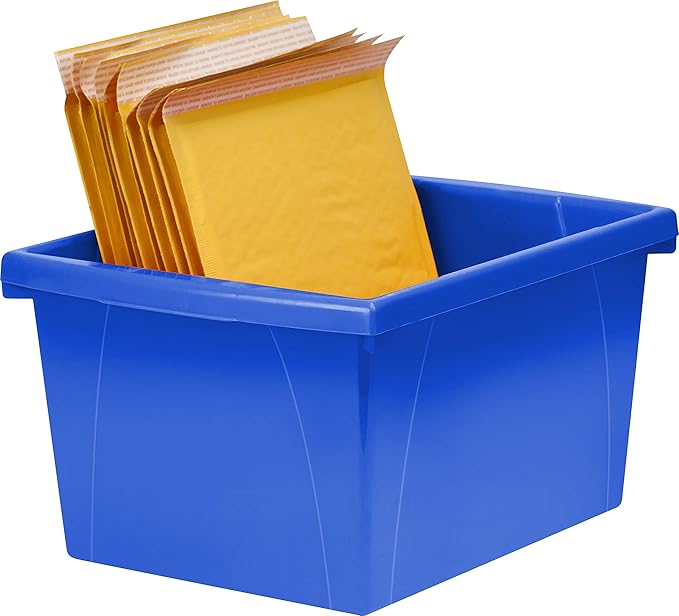 Storex 4 Gallon Storage Bin – Plastic Classroom Organizer for Books and Supplies, Blue, 6-Pack (61451C06C)