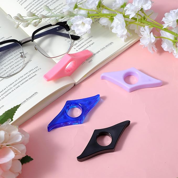 Nogeqi 4 Pack Thumb Book Page Holder, Acrylic Page Holders for Reading, Book Opener Holder Reading Gifts Accessories for Readers Readinglovers Student Teacher Gifts(4 Colors)