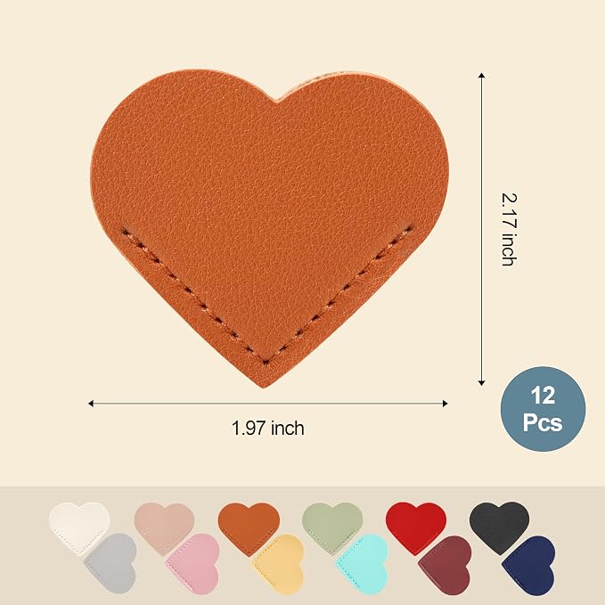 12 PCS Leather Heart Bookmarks Cute Corner Bookmarks Handmade Book Marks Book Accessories for Women Teachers Book Lovers Reading Gifts