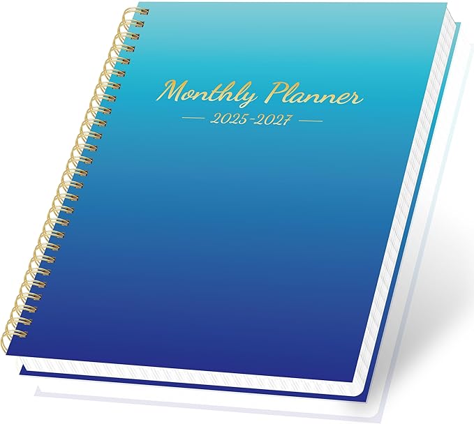 Monthly Planner 2026-2027, 18 Months Calendar Book from JAN 2026 - JUN 2027 with Habit Tracker, Goals,To -Do List, Summary & Monthly Review,Waterproof Cover Twin-Wire Binding, 8.5" x 11 Blue Gradient
