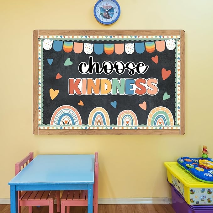 Choose Kindness Bulletin Board Rainbow Cutouts Boho Positive Classroom Decoration Choose Bohemia Bulletin Board for School Classroom Home Chalkboard Wall Door Décor Christmas Holiday Party Supplies