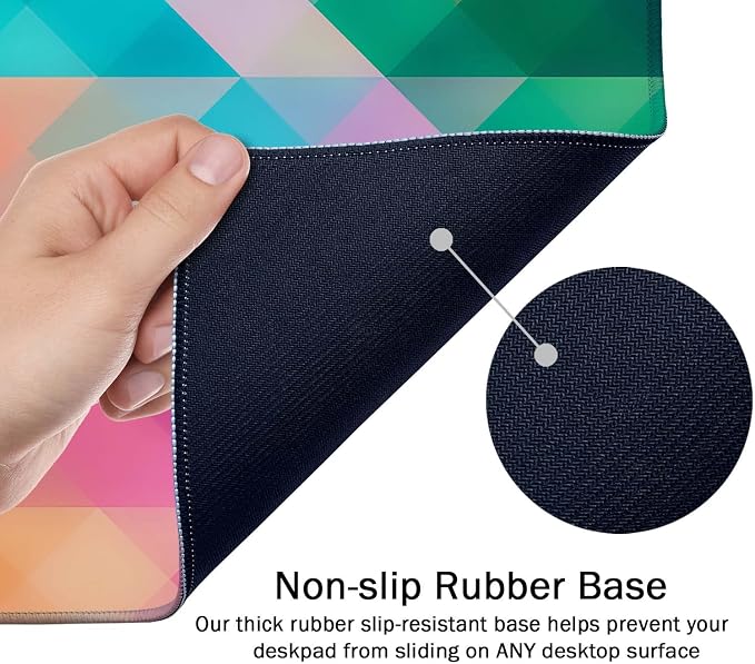 SSOIU Colorful Triangles Print Extended Gaming Mouse Pad (35.5x15.7 in), Large Non-Slip Rubber Base Mousepad with Stitched Edges, Waterproof Keyboard Mouse Mat Desk Pad for Work, Game, Office, Home