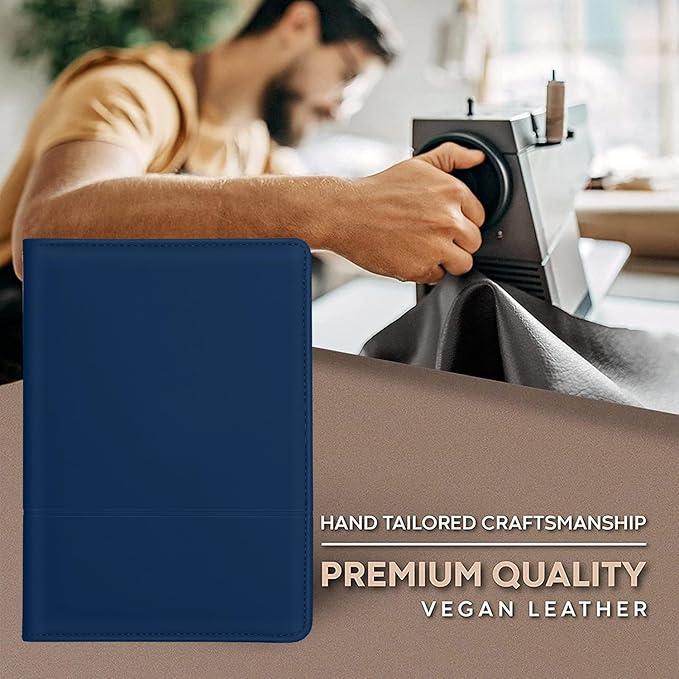 Mini Padfolio/Junior Portfolio Folder Case, Business A5 Binder Organizer Notepad for Men Women, 5 x 8 Writing Pad Included, Navy Blue.