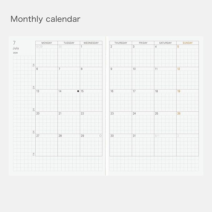 Hobonichi Techo 2026 Planner Book – A6, English, Daily, January start, Monday start