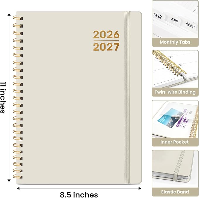 Planner 2026-2027 for Women & Men, Academic Monthly and Weekly Calendar Planner, Jul 2026 - Jun 2027, A4 (8.5" x 11"), Teacher Student Planning Book with Tabs, Ideal for Office School Supplies - Beige