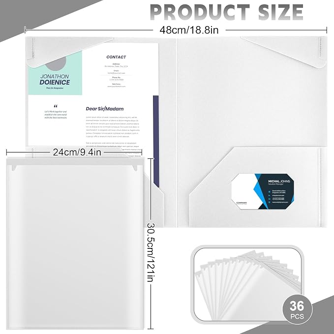 Henoyso 36 Pack White Plastic Folders with Clear Front Pockets Heavy Duty File Folders with 2 Pockets and Card Slot for Student Communication School Office Presentation Report