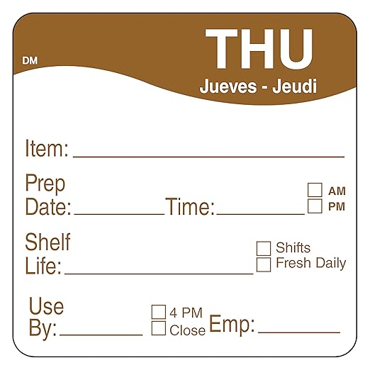 DayMark Safety Systems DissolveMark IT112213-4-THU Day of The Week 2" x 2" Label, THU, Brown, Roll of 250