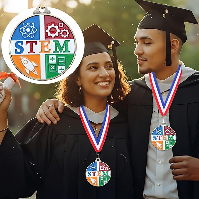 Cunno 20 Pcs Stem Medals Bulk 2'' Science Education Academic Award Medals with Neck Ribbon Trophy Prizes Winner Gift for School Classroom Students Teaching Competitions Supplies