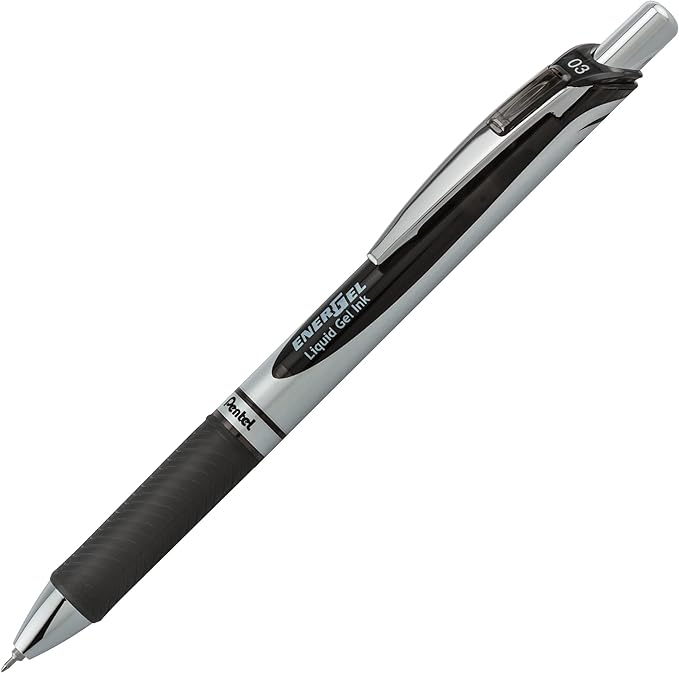 Pentel EnerGel RTX Retractable Liquid Gel Pen, (0.3mm), Extra Fine Line, Needle Tip, Black Ink, Pack of 3 (BLN73BP3A)