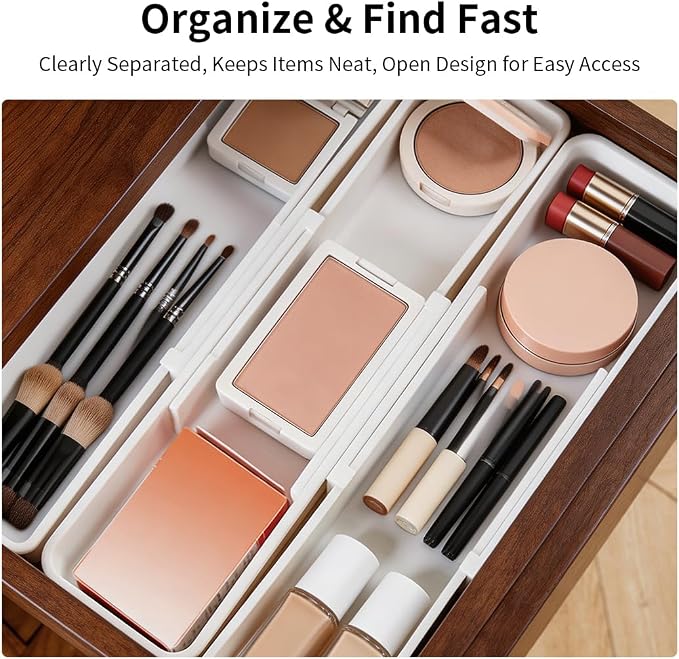 Adjustable Drawer Organizers Expandable,Drawer Divider Inserts for Makeup Cosmetics,Underwear Socks,Office Supplies,or Bathroom Storage,Multi-Purpose Plastic Drawer Trays,1-Pack