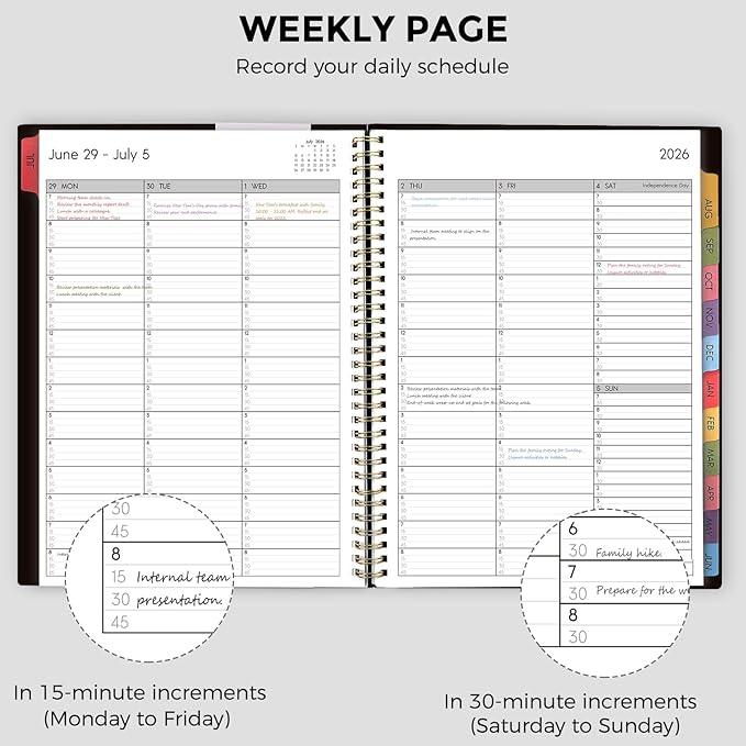 SKYDUE Appointment Book 2026-2027, Academic Hourly Planner from July 2026 - June 2027, 8.5" x 11" Weekly & Monthly Schedule Planner with 15-Minute Interval- Perfect for Daily Planning Black