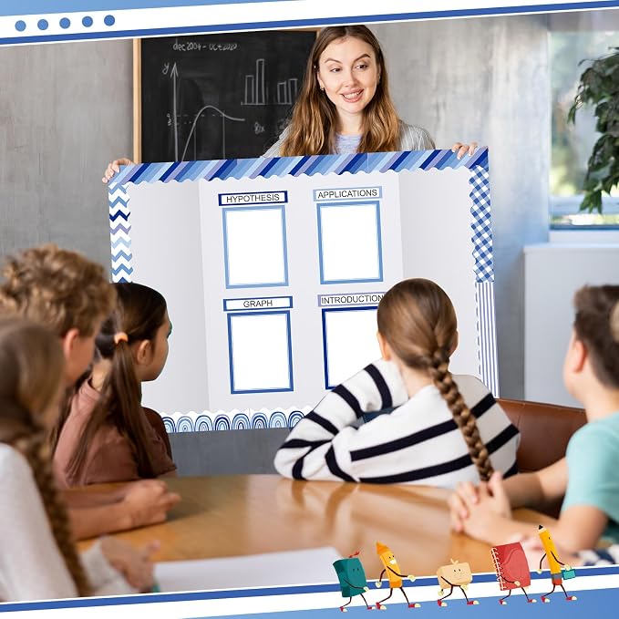 Fuyoooo 90 Pcs Science Fair Board Supplies 60 Trim Scalloped Bulletin Board Borders 24 Presentation Board Subtitles 6 Science Fair Titles for Classroom Display Boards (Blue Boho)