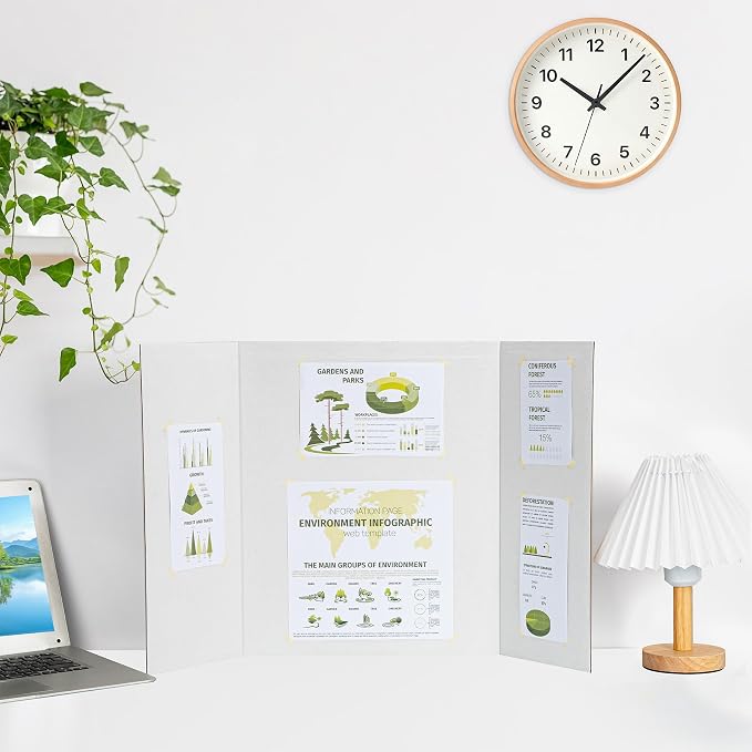 HAUTOCO 12 Pack Trifold Poster Board 26'' x 15.74'' Medium Tri Fold Project Boards White Corrugated Presentation Cardboard for Science Fairs, School Projects, Event Displays, Business