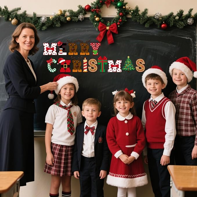 Faccito 176 Pcs Christmas Bulletin Board Decorations Letters Numbers Alphabet Punctuation Symbols Combo Christmas Paper Cutouts Red Green Classroom Decorations for School Chalkboard Party Crafts