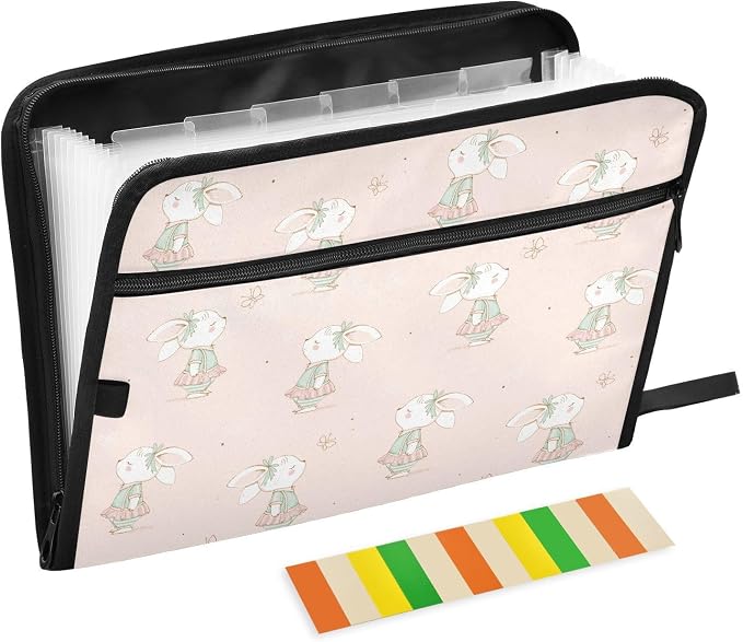 Cute Bunny Butterflies File Folders,Plastic Folders with 13 Pockets,Expandable File Folder for Documents School Students Office,Aesthetic Folder with Labels A4 Letter Size
