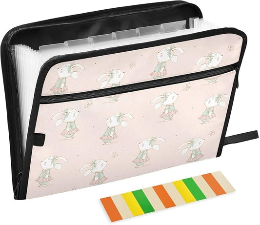 Cute Bunny Butterflies File Folders,Plastic Folders with 13 Pockets,Expandable File Folder for Documents School Students Office,Aesthetic Folder with Labels A4 Letter Size