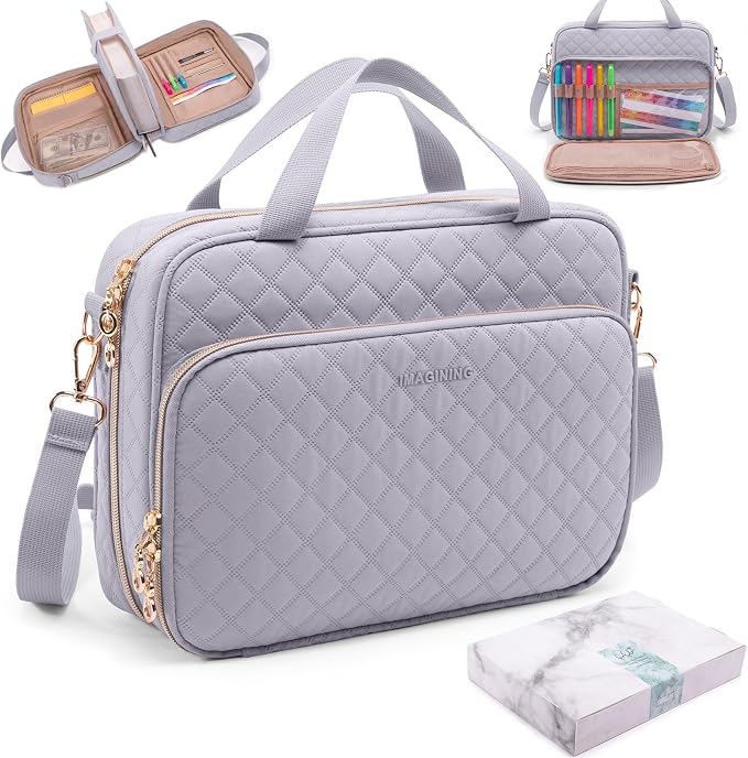 IMAGINING Large Bible Case with Quilted Cover – Bible Carrying Bag for Women with Shoulder Strap, Pockets & Gift Box | Bible Gift for Girls, Women, Bible Study
