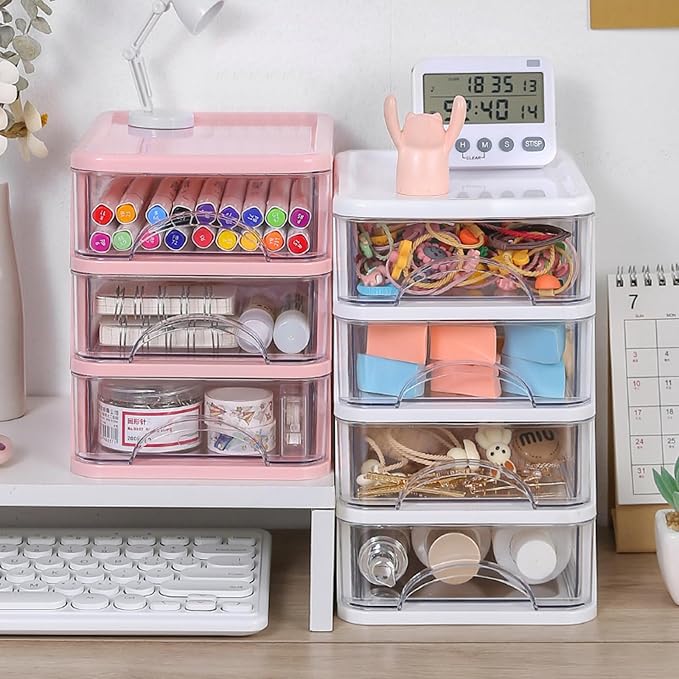 ljhnba Desktop Storage Box Stackable Cabinet Small Drawers Organizers Stationery and Supplies Clear Organizer with Drawers Stationery Organizer Box