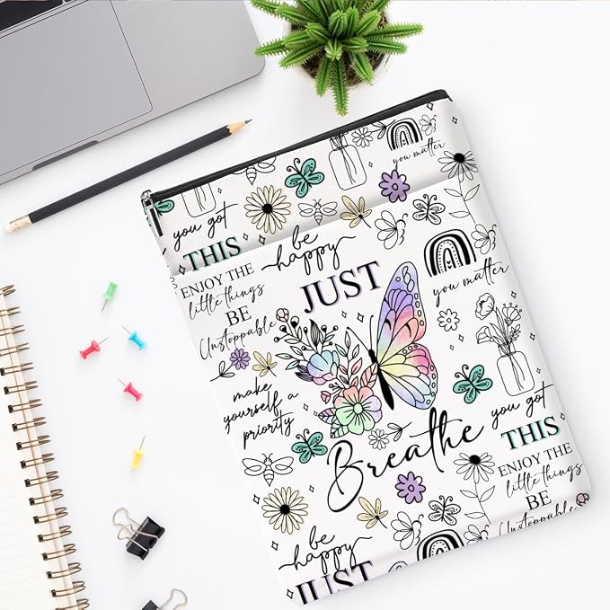 Inspirational Gifts for Women Sister Book Sleeve Book Cover Motivational Butterfly Gifts Affirmations Bookish Book Lovers Book Protector with Zipper Front Pocket Graduation Birthday Christmas