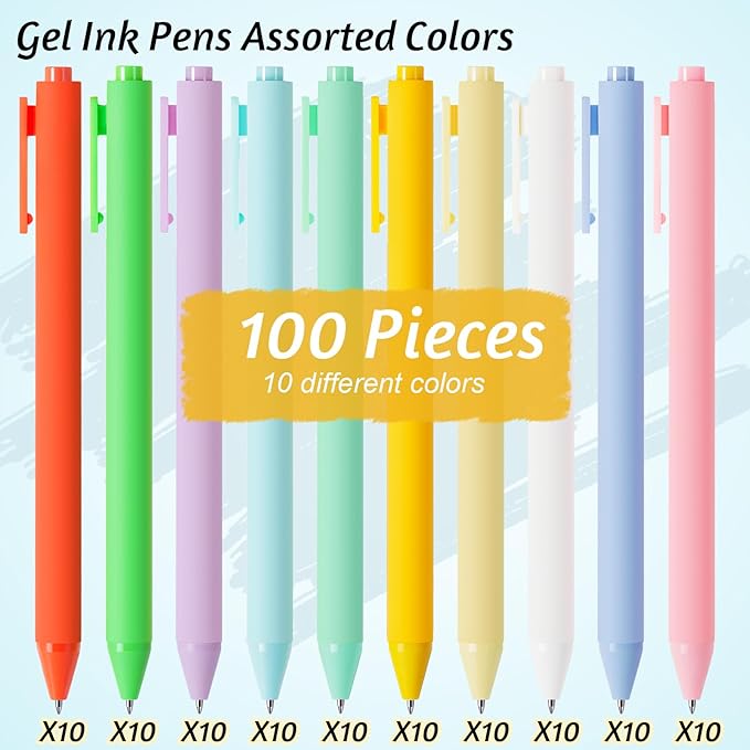 Crtiin 100 Pcs Gel Pens Bulk, 0.5mm Fine Point Black Ink Pens, Retractable Smooth Writing Quick Dry, Colored Aesthetic for School Office Journaling Teacher Appreciation Mother Day (Macaron)