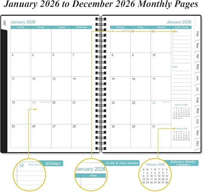 2026 Planner - Weekly & Monthly Planner from January 2026 - December 2026, Planner 2026 with Flexible Cover, Tabs, Inner Pocket, 6.4" x 8.5", Black