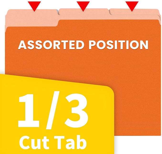 SUNEE File Folders, 120 Pack Manilla Folders 8.5 x 11, 1/3 Cut Tab for Easy Labeling and Organization, Durable Standard Paper for Home, Office, School Filing, Orange