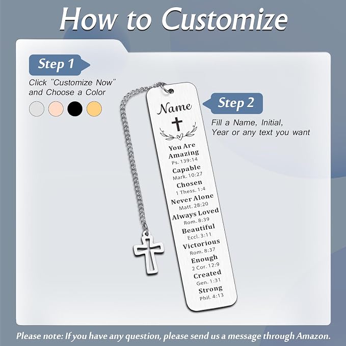 Personalized Bible Bookmarks - Custom Name/Text, Inspirational Christian Easter Gifts for Women & Men, Class of 2026 Graduation Gifts, Book Lovers Easter Basket Stuffers, Religious Bookmarks for Women
