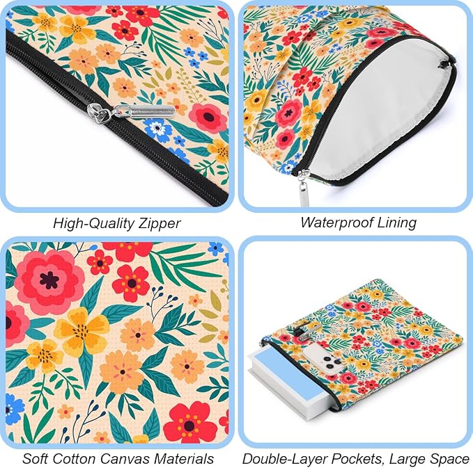 jeilink Book Sleeve Book Protector Book Pouch Book Lovers Gifts Bookish Gifts Book Cover with Zipper for Hardcover Paperback Washable Wildfloral Printed Gift Bag for Women Female Birthday, BookCover
