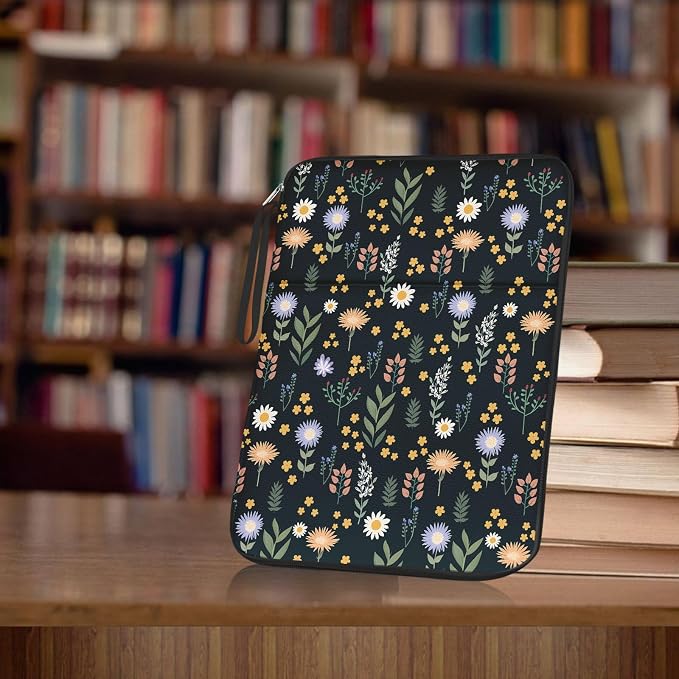 Book Sleeve Book Protector Pouch Case,Book Sleeve with Zipper,Book Sleeve Cover for Book Lovers Gifts,Flowers and leaves Printed Waterproof Book Club Gifts for Women Teacher Reader Librarian