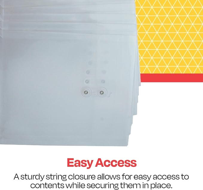 School Smart Top Loading Polypropylene String Envelopes - Letter Size - Pack of 12 - Clear - 082260