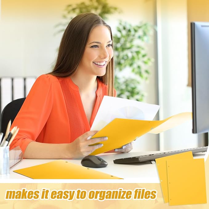Yeaqee 72 Pcs Plastic Folders with Pockets Bulk 3 Hole Punched 2 Pocket File Folders for 3 Ring Binder Divider Folder for Notebooks, Durable Poly for Office Home (Yellow)