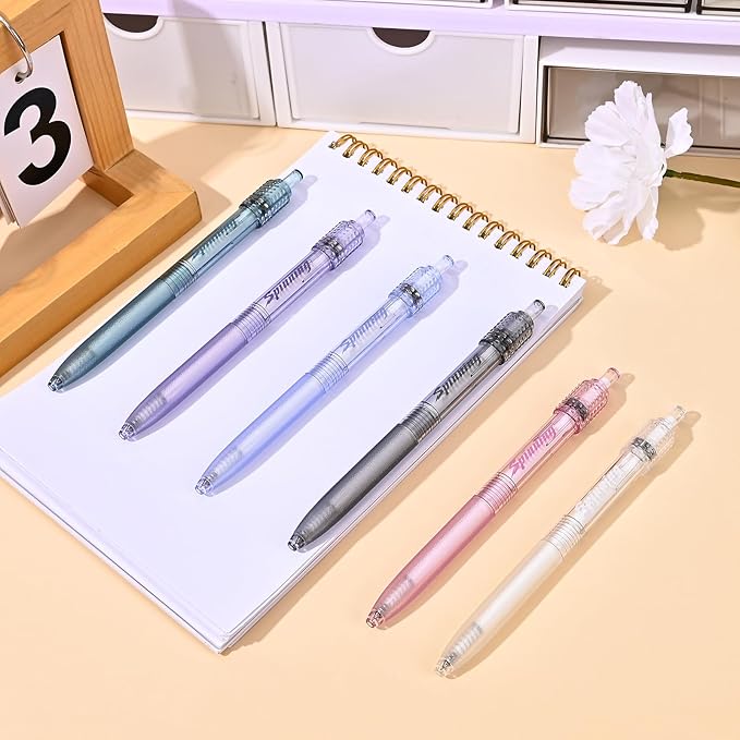 BAYTORY 6 Pcs Gel Pens, 0.5mm Retractable Black Ink Fine Point Pen, Smooth Writing Quick Dry Ink Pens for School Office Home (Light Color)