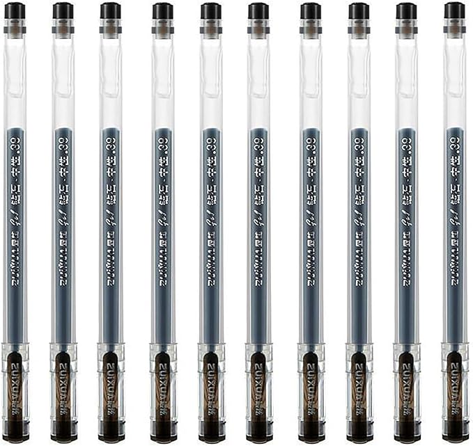 Gel Pens, 0.38mm Ink Pens Smooth Writing Pens, Quick Dry Ink Pens, Set of 10 (Black)