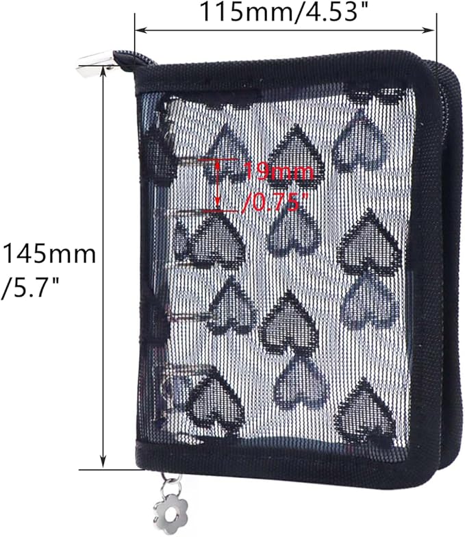 Mogoostry A8 Zippered Binder Cover Clear PVC Zipper Binder Folder Lace Decor 5-Ring Loose-Leaf Notebook Planner Organizer (Black)