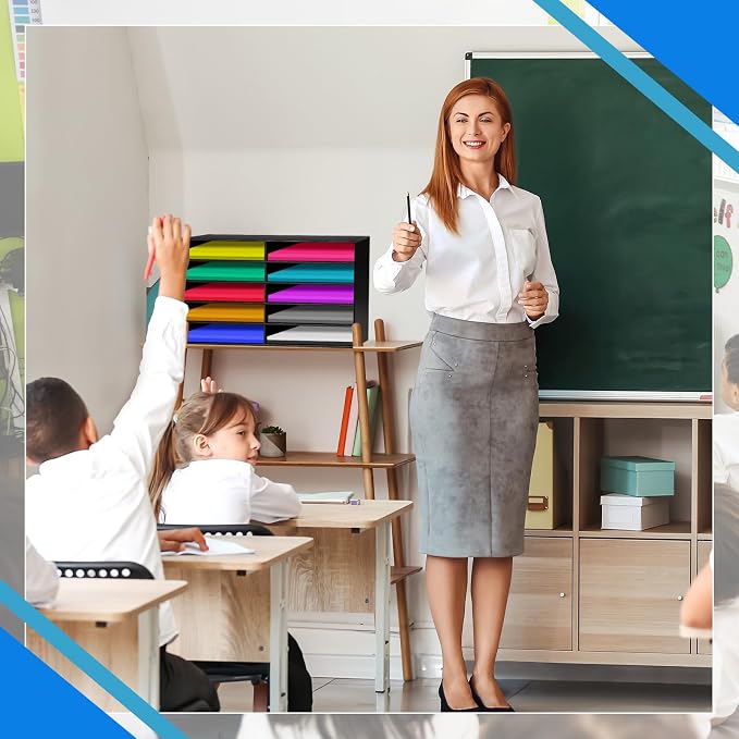 Fuutreo 2 Pcs Construction Paper Storage, Classroom Mailboxe, Back to School Literature Sorter, Sturdy Cardboard Paper Organizer for Teacher, Student, Office, 29.5" x 14.2" x 12.4"(10 Slots,Black)