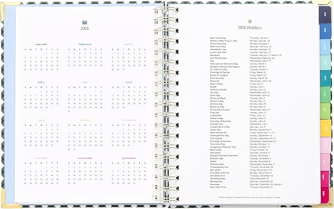 Simplified 2026 12-Month Spiral Weekly Planner — Camp Gingham — January 2026 - December 2026, Calendar Year Organizer with Stickers, Pockets, and Keepsake Box