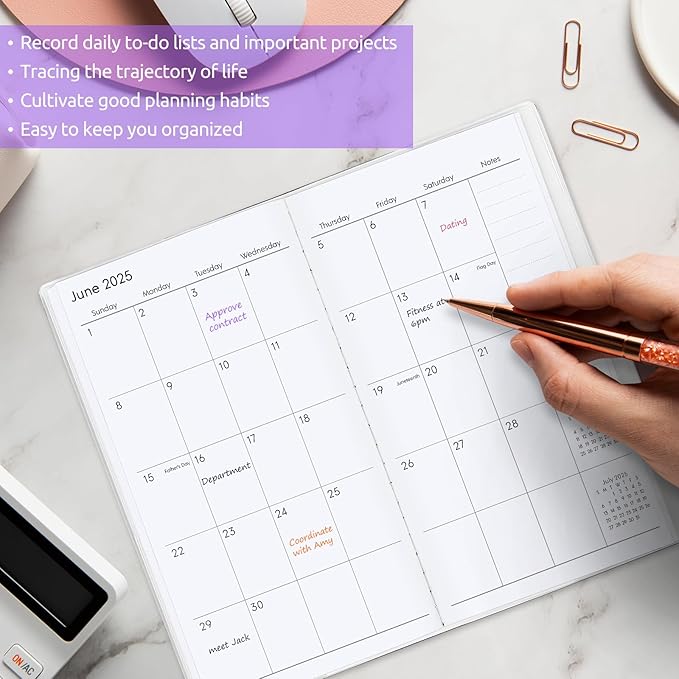 KONVINIT Pocket Calendar 2025-2027, Purple 2025-2027 Monthly Planner - 3.7" x 6.7" - Runs from July 2025 Until December 2027, Small Pocket Calendar 2026 with PVC Cover for Planning