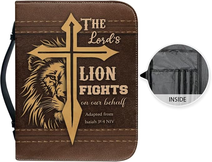 Retro Religious Thorns and Cross Bible Case with Bookmark Waterproof Bible Cover Case for Women Lightweight Bible Bag with Handle Pockets Church Book Bag Brown