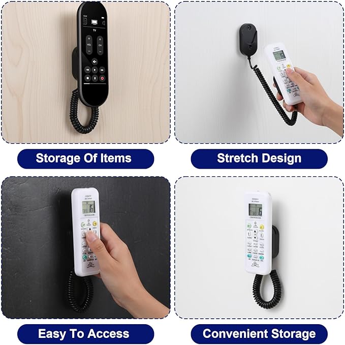 2Pcs Magnetic Remote Leash Control Holder with Spring Ropes Safely Secure TV Remotes & Small Items Retractable Anti-lost Rope Organizer with Adhesive for Projector TV Air Conditioner Remotes