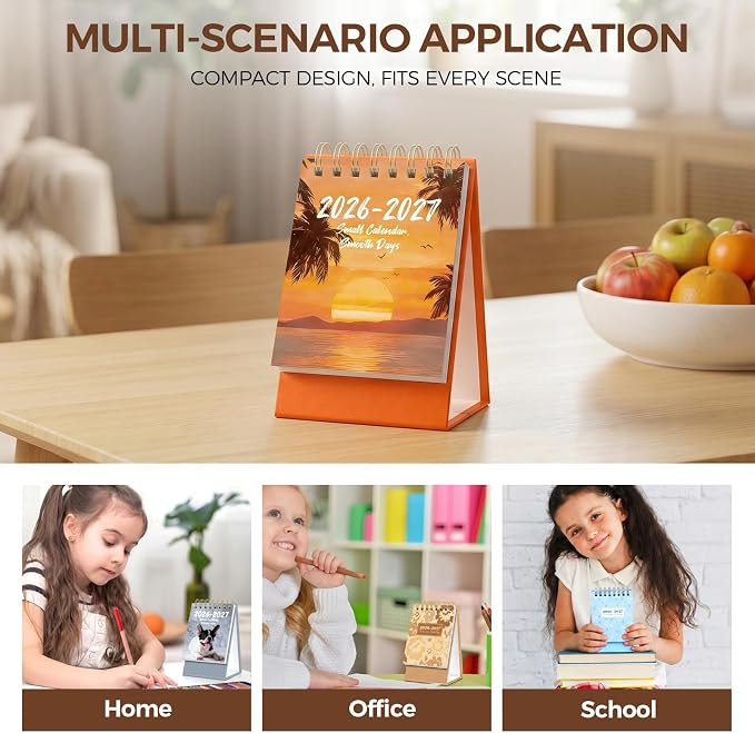 KONVINIT Small Desk Calendar 2026-2027, Sunset 2026 Desk Calendar - Runs From July 2026 Until December 2027, 18 Months Mini Desktop Calendar 2026 for School, Home & Office Supplies
