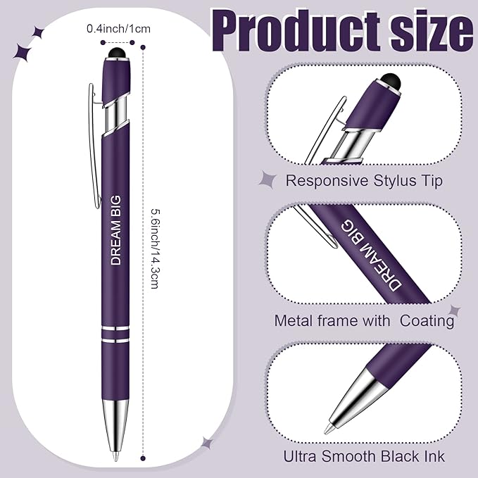 Zonon 12 Pcs Inspirational Pens Gift Set Funny Ballpoint Pen with Stylus Tip Motivational Graduation Gifts Bulk for Teacher Coworkers Nurse School Office Supplies(Dark Purple,Motivational Style)