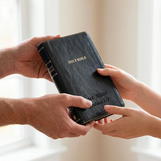 Printualist Personalized KJV Thinline Holy Bible with Name Engraved, Red Letter King James Version, Faux Leather Black Cover, Custom Gift Bible for Christian Celebrations