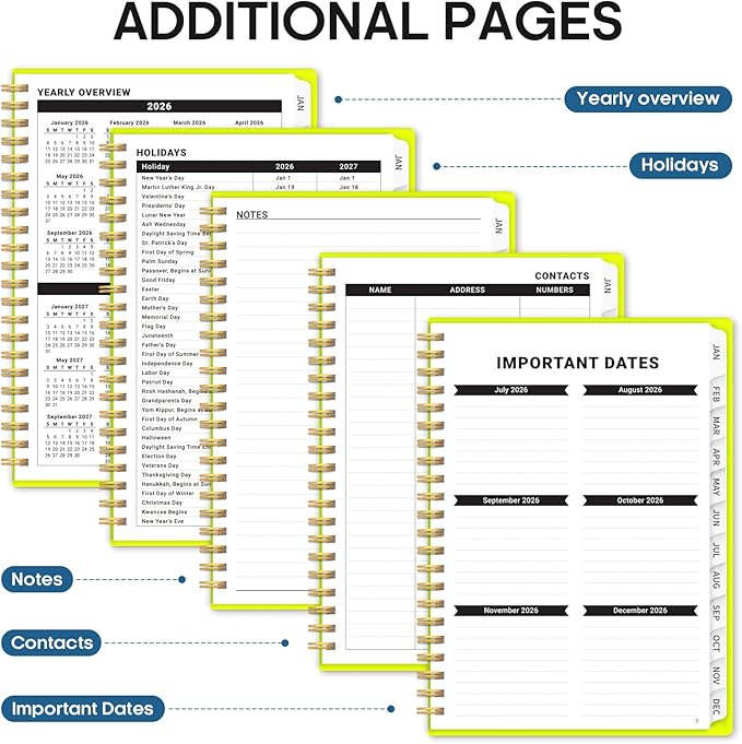 2026 Planner, Weekly and Monthly Calender Planner, Jan 2026 to Dec 2026, Hardcover 2026 Calendar Book with Tabs & Inner Pocket, Office Home School Supplies for Women & Men - A5 (6.3" x 8.5"), Lemon Yellow